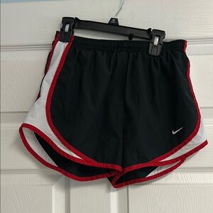 Nike Women's Black Shorts with Red and White Accents